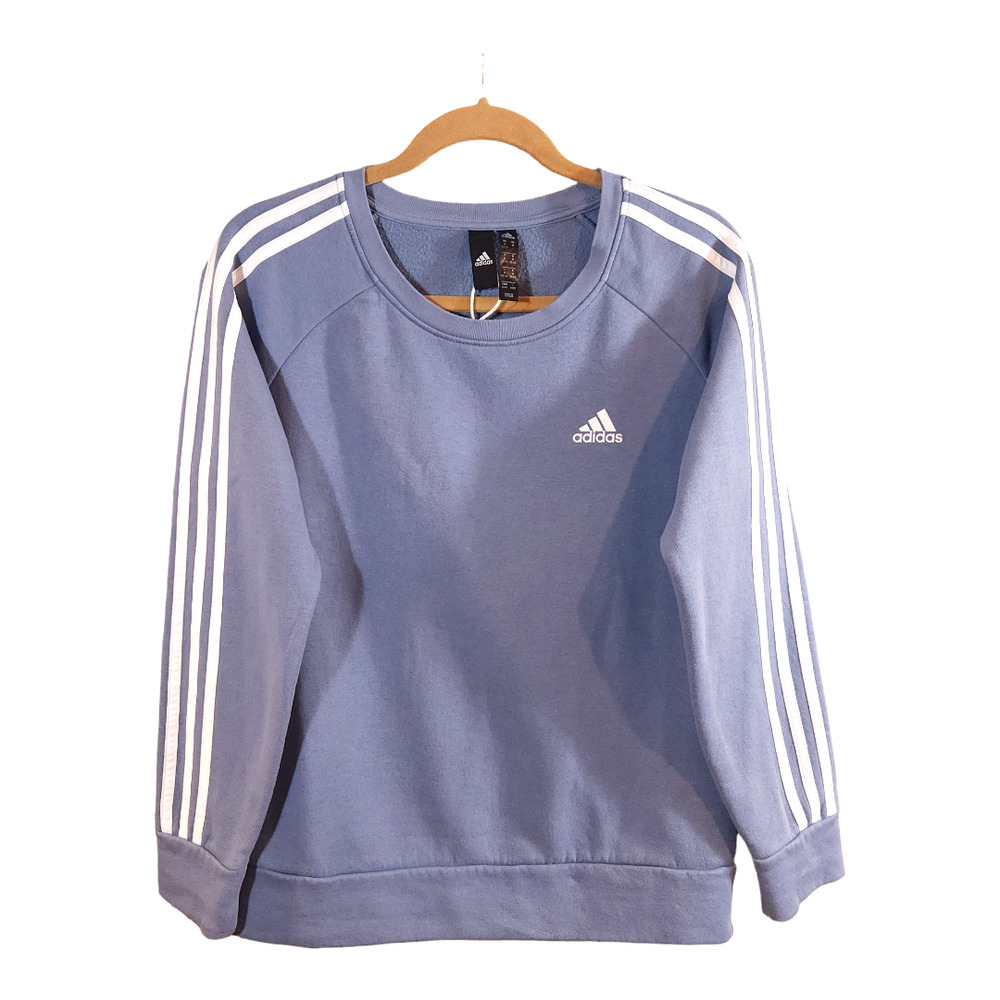 Adidas 3 Stripe Crewneck Fleece-lined Sweatshirt in Blue Athleisure Women's M